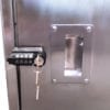 Stainless steel podium with combo lock installed Stainless steel podium with combo lock installed