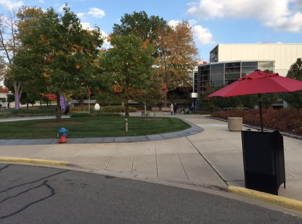 Portable Valet Podium in Front of Office Building